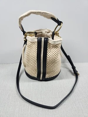 Zara Small Woven Bucket Bag Cream Black Cotton Polyurethane Boho Hippie - Image 1 of 4