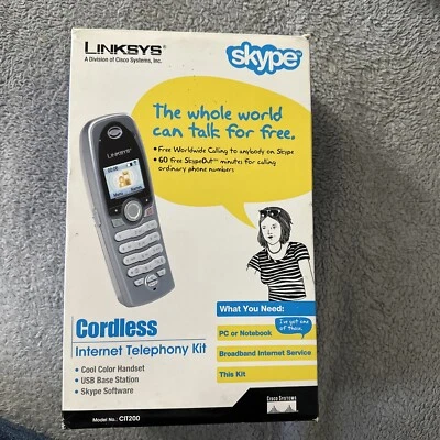 Linksys CIT200 Cordless Skype Phone with Handset & Charging Base Tested Working  - Image 1 of 3