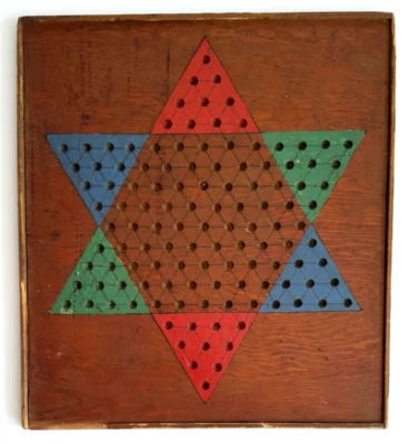 Early 1900 Chester County,  Pa.  3 Color Polychrome Chinese Checker Game Board - Image 1 of 4