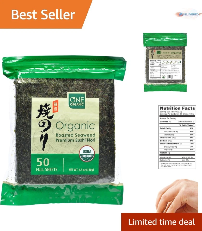One Organic Sushi Nori Premium Roasted Seaweed 50 Full Sheets International Food