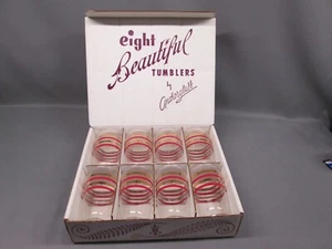 Set 8 schöne Anchor Hocking 5,25" STREIFEN rot gold Gläser Becher orig Box - Bild 1 von 12