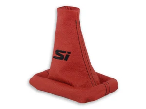FOR HONDA CIVIC SEDAN COUPE 9th 12-15 GEAR BOOT RED LEATHER EMBROIDERY BLACK - Picture 1 of 5