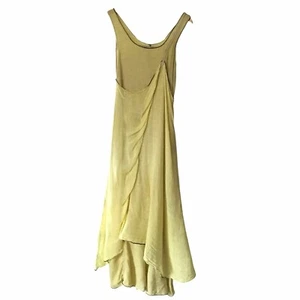 Cynthia Ashby gelb Leinen Lagenlook asymmetrisch Kleid XS fließend Artwear Lagénlook - Bild 1 von 8