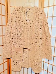 NWT Martha Stewart Crochet Cardigan Tank Twin Set Medium - Picture 1 of 19