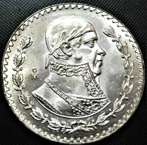 LARGE BRILLIANT UNCIRCULATED SILVER MEXICO UN PESO COIN! MEXICAN 1 PESO! - Picture 1 of 4