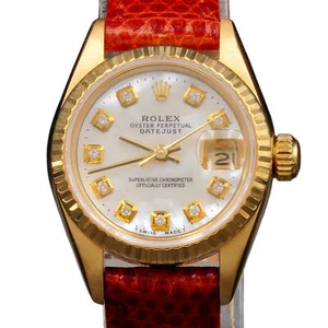 Ladies Rolex 18K Yellow Gold Datejust Watch White MOP Diamond Dial 69178 - Picture 1 of 8