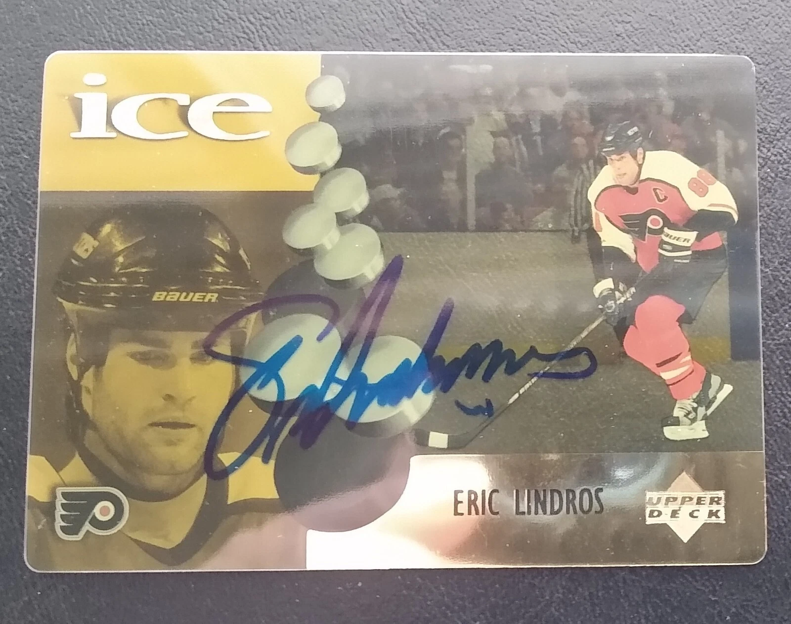 ERIC LINDROS Signed 1998 MCDONALDS UPPER DECK ICE MCD-10 AUTOGRAPHED Flyers NHL