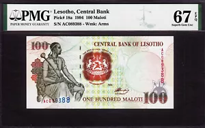 Lesotho 100 Maloti 1994 Pick-18a HERVORRAGENDER EDELSTEIN UNC PMG 67 EPQ TOP GRADE! - Bild 1 von 2