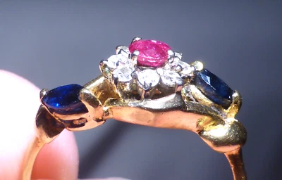 18ct Gold Ring Ruby Diamond Sapphire 0.29ct UK Size M Boxed - Image 1 of 4