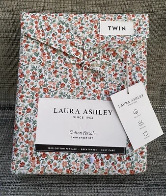 Laura Ashley Emogene Floral 100% TC200 Cotton Percale TWIN Sheet Set 3pc - Image 1 of 4