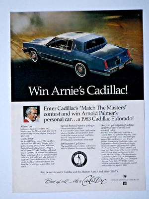 Arnold Palmer Cadillac Eldorado Biarritz Vintage 1983 Masters anuncio impreso original Foto 1 de 4