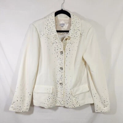 Blazer Joan Rivers Tachonado Estrás Marfil Forrado Elegante Cóctel Fiesta Talla L Wm Foto 1 de 4