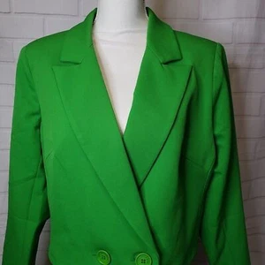 New Bright Green Cropped Double Breasted Blazer Jacket womens L XL Modern Style - Picture 1 of 7