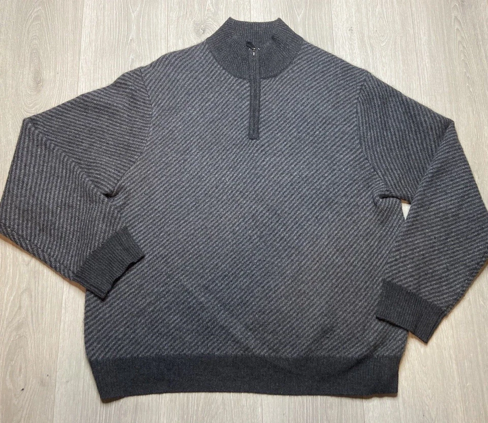 Suéter Grayson & Dunn Hombre XL Gris Rayas 100% Cachemira 1/4 Cremallera Pullover Suave Foto 1 de 4