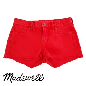 Madewell Women's Red Cutoff Jean Mini Short Shorts Denim Stretch Cotton Size 25 - Imagen 1 de 7