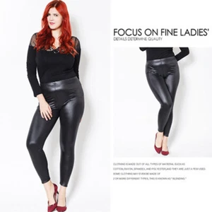 Plus Size Women Wetlook Faux Leather Leggings Warm Fleeced Skinny Pants Trouser - Picture 1 of 12