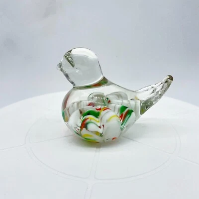 Peso de papel de pájaro de vidrio transparente Swirl vintage Joe Hamon firmado Foto 1 de 4