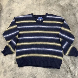 Vintage Susquehanna Trail Outfitters Wool Blend Blue Green Stripes USA Preppy XL - Picture 1 of 10