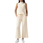 Women Summer 2 Outfit with Cropped Sleeveless Top and Wide Leg Pants Set