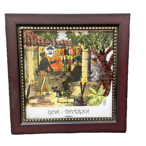 Mario Miranda Goa Taverna Hand Painted Tile Signed Framed Stand 7.5x 7.5″ India - Picture 1 of 14