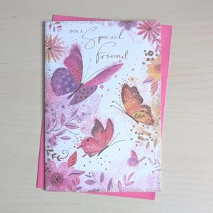 FRIEND Birthday Card Ladies Female Women Adult Butterfly Size - 7.5"x5.25" - Picture 1 of 3