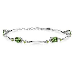 3.20 Ct Oval Green Tourmaline Green Peridot 925 Sterling Silver Bracelet - Picture 1 of 6