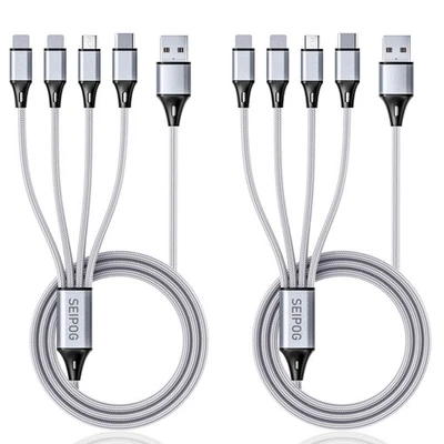 Multi Charging Cable, USB Cable 3A 4FT Nylon Braided Universal 4in1 Charger A... - Image 1 of 4