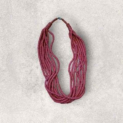 25" ~ 8 Strand Pretty Pink Wood Bead Beaded Fashion Necklace - Image 1 of 2