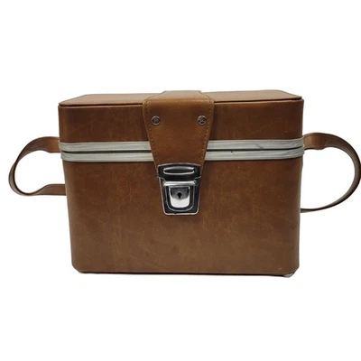 Vintage Camera Case Brown Leatherette Box Bag Retro Photo Equipment With Keys - Image 1 of 4