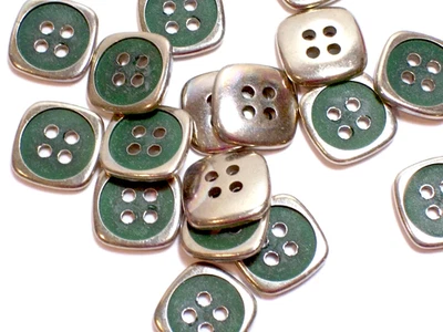 Silvertone Green Metal Coated Plastic Buttons 5/8" x 1 piece New Old Stock B15 - Image 1 of 3