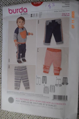 Burda 9398 Babies Boys Girls Pants Jeans Size Newborn-6-12-18 month Uncut - Image 1 of 2