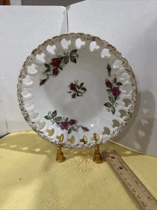 Royal Sealy Japan Pedestal Plate Hand painted Roses Gold Trim - Picture 1 of 4