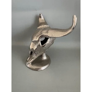 "Escultura de calavera de vaca toro de metal fundido sobre soporte decoración del hogar occidental 10""x9,5""" - Imagen 1 de 7