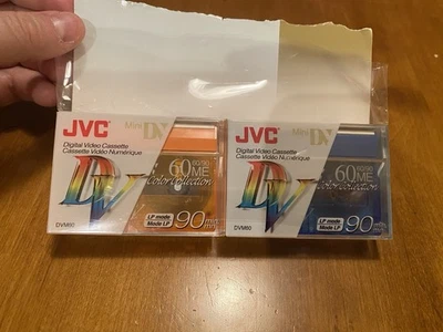 JVC 迷你 DV 彩色系列 60 LP 模式 90 分钟。 一个橙色。 一个蓝色。 2磁带 — 第 1/4 张图片