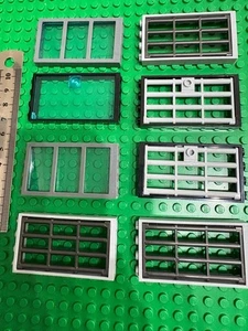 LEGO 8 x Large Grey Jail / Office Windows / Doors with Glass / Bars Inserts - Picture 1 of 7