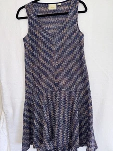 Anthropologie Maeve Westwater Blue Chevron Drop Waist V-Neck Dress Size XS - Picture 1 of 8