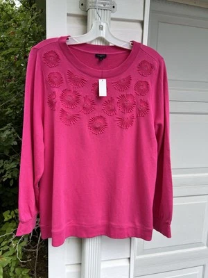NUEVO CON ETIQUETAS Talbots Divertida Frambuesa Bordada Con Cuentas Flores Frontal Algodón Sudadera 3X Foto 1 de 4