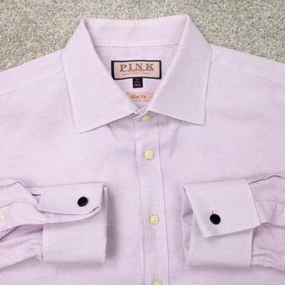Thomas Pink Dress Shirt Mens 17, 43 Pink Slim Fit 100% Cotton French Cuff L/S - Image 1 of 4