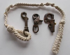 3 Vintage Brass Snap Hooks 1 w/17" Lanyard 2 Swivel Sailing Marine 2 5/8" & 3" - Picture 1 of 3