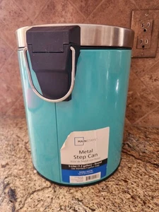 Mainstays 1.3 Gallon Round Metal Step Trash Can Stainless Steel Lid TEAL ISLAND - Picture 1 of 5