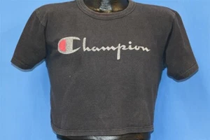 vintage 80s CHAMPION SCRIPT LOGO HALF SHIRT BLACK FADING t-shirt MEDIUM M - Picture 1 of 4