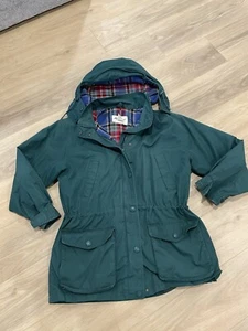 VTG Eddie Bauer Hooded Barn Jacket Womens Size Large Green Wool Blend Chore Coat - Picture 1 of 4