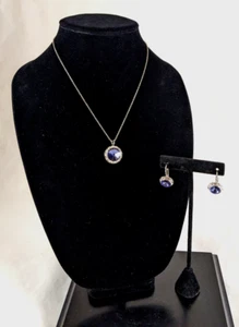 Blue Crystal Ear Thailand Fine Silver Plated Necklace and Earrings - Picture 1 of 18