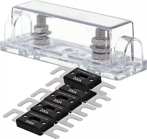 1 PC ANL Fuse Holder Nickel 1/0 2 4 AWG Gauge Inline with 5 pcs 200A Fuses AU - Picture 1 of 5