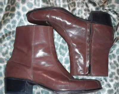De Colección Años 60 70 FLORSHEIM Cuero Marrón Estilo Beatle Rock Disco Clásico Tacón Bota 10 Foto 1 de 4