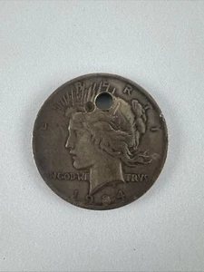 1924 Peace Dollar  w/a Hole - Picture 1 of 3