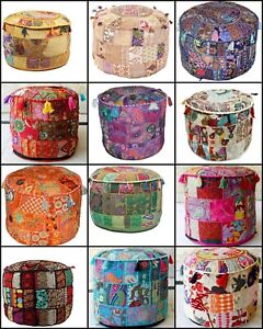 All Size Ottoman Pouf Cover Vintage Patchwork Round Pouf Covers Handmade AU