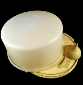 Vintage Tupperware Harvest Gold 12" Maxi Cake Taker and "Hershey Kiss" Funnel - Picture 1 of 12