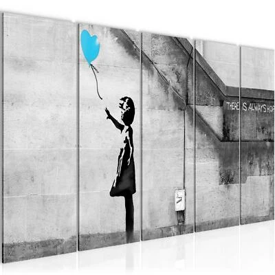 Wandbilder Set Banksy Ballon Girl XXL Bild für Wohnzimmer Flur 150x60 cm - Bild 1 von 4