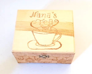 Nana's Tea Wooden Hinged Decorative Tea Box 6" x 5" x 3.5" - Picture 1 of 8